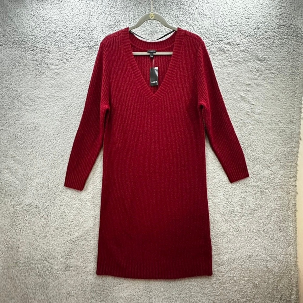 NWT Torrid Women's Size 1 Red Ribbed V-Neck Long Sleeve Sweater Dress